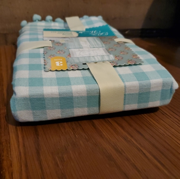 Pioneer Woman Mint Gingham Small Window Curtain Set 3Pc Tier Valance 30"Wx36"L - Picture 9 of 10